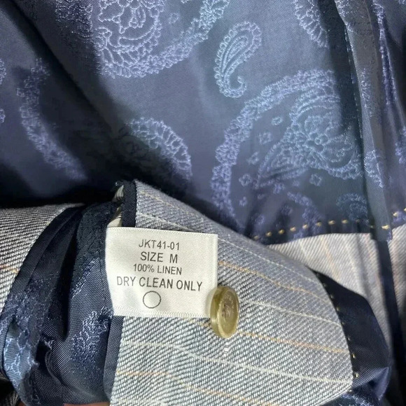 Robert Talbot Linen Blazer Men’s Medium Sports Coat 3 Buttons Blue with Stripes - Picture 8 of 9